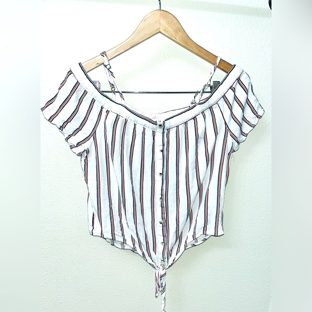 Becaal Off-the-Shoulder Stripe Short Sleeve Crop Top Women's size S